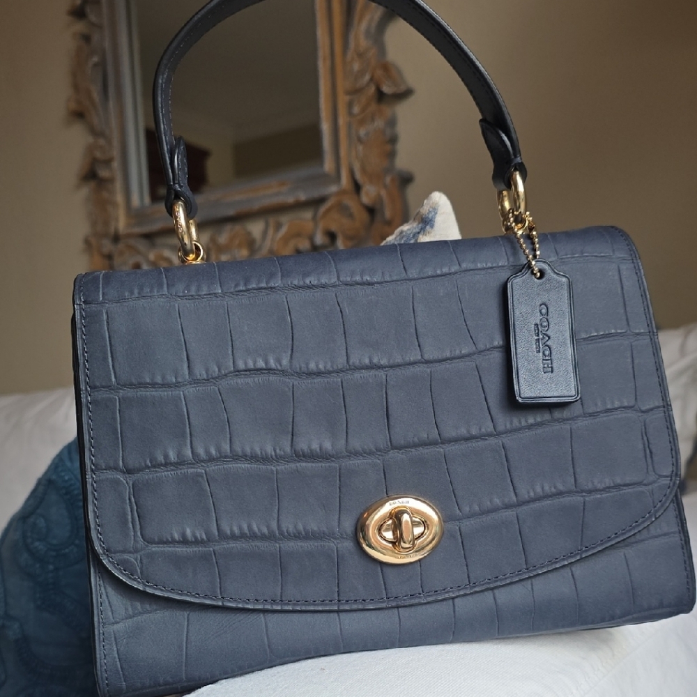 Coach Dark Navy Blue Croc-Embossed Satchel (SOLD)